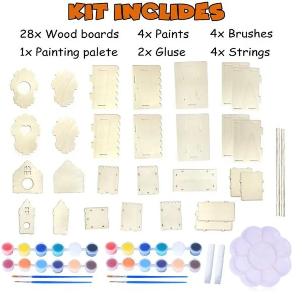 4 Pack Bird House Crafts for Kids Ages 5-8 8-12, Buildable DIY Birdhouse Kit